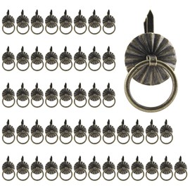 Jiozermi 50 Pcs Mini Pull Handle, Metal Ring Pull Handles, Small Drawer Pulls for Jewelry Box Chest Cabinet Drawer, 0.75” OD, Bronze