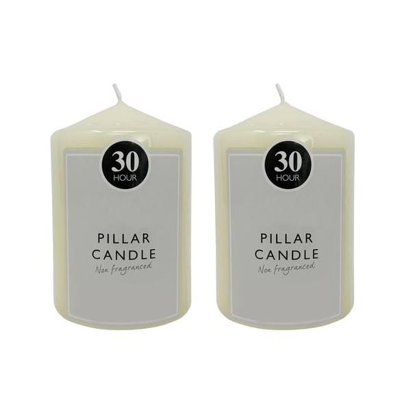 Church Pillar Candles/Square Pillar Candles - Non-fragranced White Candles with Long Burning Times of 30, 60, 90, 180 & 360 Hours Options for Church or Home Use (30 Burn Time, Pack of 2)