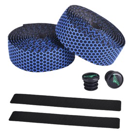 JEELAD Bike Handlebar Tape Bicycle Bar Tape Soft Non-Slip EVA Cycling Handle Wraps with 2pcs Bar End Plugs for Most Bike (#A - Blue - 2 Rolls - Honeycomb)