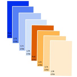 8 Pcs Color Correction Light Gel Filter Kit Full 1/2 1/4 1/8 Orange Blue,Colored Film,Color Gels for Lighting Photography Studio Led Photo Video CTO CTB