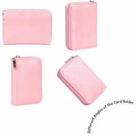 Geettcaifu Genuine Leather Credit Card Holder, Wallet Case, Bank Card Case, RFID Blocking Secure Card Case, ID Case, Organizer Zipper Wallet 1 Pcs - Pink