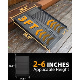 VNN Portable Wheelchair Ramp 3FT, Black Seamless Non-Slip Aluminum Folding Handicap Ramp, Door Threshold Wheelchair Ramps for Home, Wheel Chair Ramp for Home Steps, Doorways