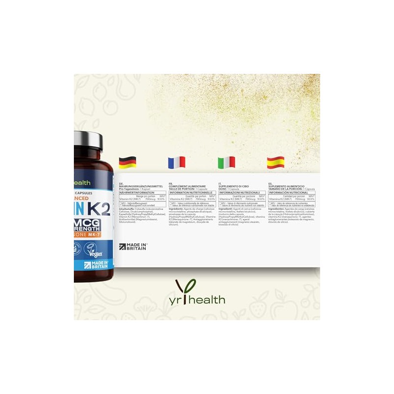 Vitamin K2 MK7 700mcg - 90 Vegan Capsules - High
