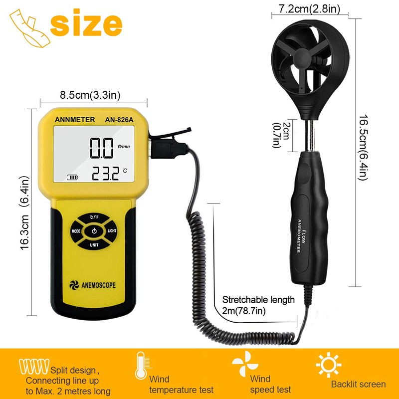 AIOMEST Digital Anemometer Wind Gauge, CFM Hand Held, AI-826A Wind