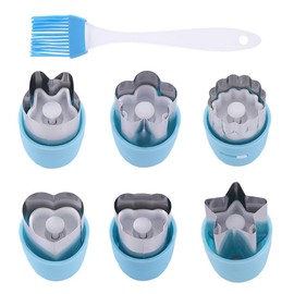 Vegetable Cutters Shapes Set 6pcs (Blue), Kids Food Fruit Cookie Cutters, Flower Star Heart Rabbit Bear Kids Food Shape Dumpling Stamps for Bento Box Accessorie