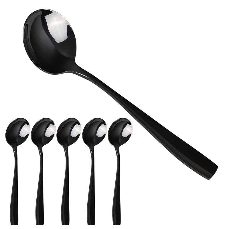 Uumitty 12 Pieces Round Soup Spoons Stainless Steel, Black Table
