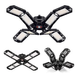 PINSAI LED Garage Light,Super Bright Screw in E26/E27 Ceiling Shop Work Lamp, 200W 20000 Lumen Deformable Basement Bulb Fixture with 8 Adjustable Panels, Lighting for Workshop, Attic