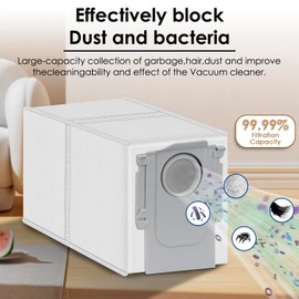 Replacement Vacuum Bags Compatible with Roborock S8 MaxV Ultra/ S8 Max Ultra/Q revo Master/Q Revo/Q Revo Pro Robot Vacuum Station, Filter Bags, Disposable Dust Bag Accessories, Pack of 15