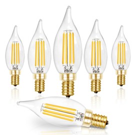 Hizashi LED Candelabra Bulbs 60 watt Equivalent 5000K Daylight White, Dimmable E12 Bulb Candelabra Base, 90+ CRI 6W 550LM, CA11 Flame Tip Candle Light Bulbs, UL Listed - 6 Pack