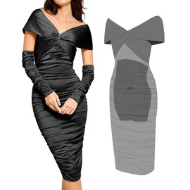 Popilush Shapewear Dress with Sleeves - Multi Way Wear Dresses Off The Shoulder Ruched Bodycon Cocktail Dress
