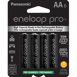 Eneloop Panasonic BK-3HCCA6BA pro AA High-Capacity Ni-MH Pre-Charged Rechargeable Batteries, 6-Battery Pack