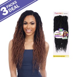 MULTI PACK DEALS! FreeTress Synthetic Hair Crochet Braids 3X Pre-Stretched Natural Wavy Twist 18" (3-PACK, 1)