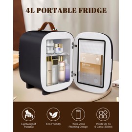FANSEXPERT Mini Fridge for Bedroom, 4 Liter/6 Cans Skincare Small Refrigerator, AC/DC Portable Mini Cooler & Warmer, Small Fridge for Camping, Dorm, Office, Car (Black)