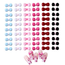 Yuzhiye Nail Parts, Ribbon, 3D, Cute, Large, White, Pink, Red, Bowknots, Jewelry, Deco Parts, Nail Art, Set of 60 (6 Colors)