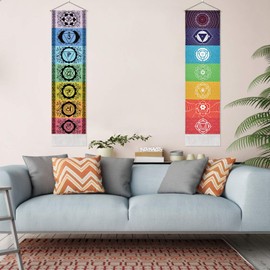 Yugarlibi 2 Pack Chakra Tapestry Wall Hanging with Tassels, Meditation Yoga Tapestry, Mandala Wall Tapestry for Bedroom Living Room 130x32cm