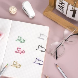 Cat Shape Paper Clips, Various Colours, Metal Paper Clips, Mini Bookmark Clip for Documents Organising, Scrapbooking, Notebook (6 Colours, 60 Pieces)
