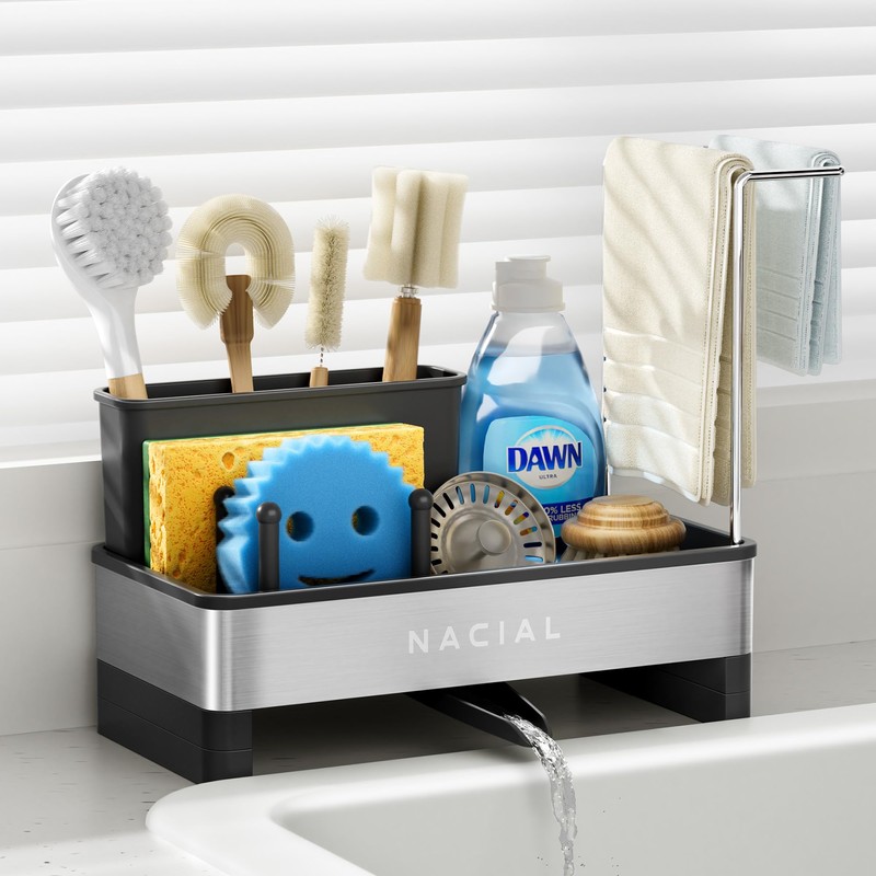 Nacial Kitchen Sink Caddy Organzier with High Brush Holder, Sponge