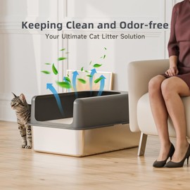 Booche High-Sided Stainless Steel Cat Litter Box,Stainless Steel Litter Box with Lid,Extra Large Litter Box,Easy-to-Clean Metal Litter Pan for Cats (24''L X 16''W X 12''H with Enclosure)