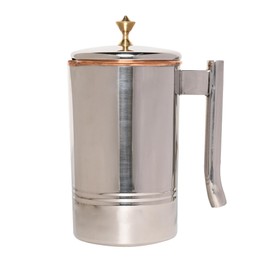 Copper and Stainless Steel Jug | Outer Stainless Steel and Inner Copper Jug For Ayurveda Health Benefits (1.5 Liter Brass Knob)
