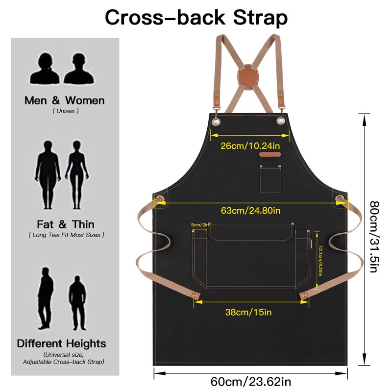 Genixart Chef Apron for Men Women - Cross Back Kitchen