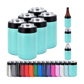 Clear Water Home Goods - 12 oz Stainless Steel Double Wall Vacuum Insulated Can or Bottle Beverage Cooler - Powder Coated Teal - 6 Pack