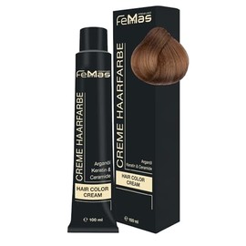 FemMas Haarfarbe Hellblond Gold 8.3 I Haarfarbe mit Arganöl, Keratin & Ceramiden I Als dauerhafte Haarfärbung oder Tönung für strahlende, haltbare Farbergebnisse I 100 ml