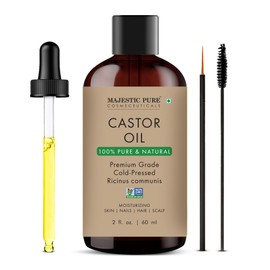 Majestic Pure Castor Oil - 100% Pure & Natural - Premium Grade, Cold Pressed, Hexane Free - Hair, Eyelashes, Eyebrows, Nails - Moisturizing & Nourishing - 2 Fl Oz