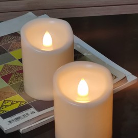 YINCHI D3”xH4” Waterproof Outdoor Flameless Pillar Candles with Remote Timer Plastic Realistic Flickering Battery Operated Electric LED Lights for Lantern Garden Wedding Christmas Decorations 2 Pack