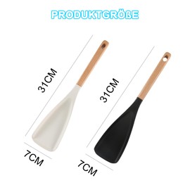 Neuer 2-in-1 Multifunktions-Löffel Spatellöffel, Multi Function Spoon, Hängenden, Hölzernen Griff Spatel Kochlöffel zum Kochen,Silikon Kochlöffel mit Holzgriff Multifunktional, Schwarz