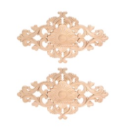 Wood Carved Appliques, 2Pcs Wooden Decorative Onlays, MUXSAM Unpainted Furniture Center Decals for Cabinet Dresser Bed Door Wall Wardrobe Ceiling Decoration Home DIY Project, 30x18cm/11.81"x7.09"