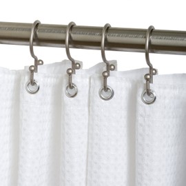Zenna Home NeverRust Rustproof Aluminum Double Shower Curtain Hooks, Decorative Double Sided Metal Hooks for Shower Curtain, Set of 12, Brushed Nickel