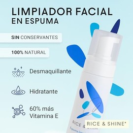 RICE & SHINE | Limpiador Facial en Espuma | Jabon Facial con 60% más Vitamina E que el Aceite de Argán - 100% Natural | Desmaquillante e Hidratante Facial