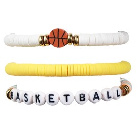 Pingyongchang 3Pcs Sport Clay Bead Bracelet Cute Baseball Football Basketball Soccer Volleyball Tennis Rubgy Stretch Bracelet for Women Games Day Jewelry Sport Lover Gift-Basketball