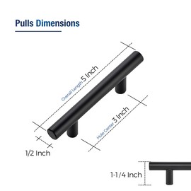 JOY DECOR 3 Pack Cabinet Handles, Black Cabinet Pulls, 3 in Hole Center Kitchen Hardware, Stainless Steel T Bar Handles for Dresser Drawers