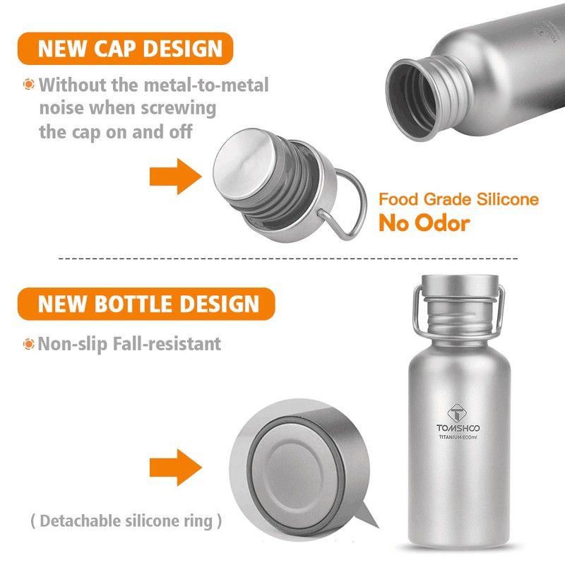 TOMSHOO 550ml Full Titanium Water Bottle with Extra Plastic Lid