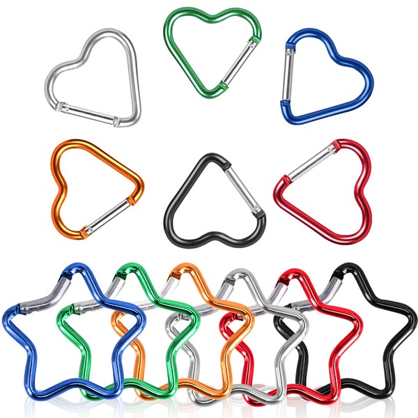 12 PCS Star Heart Carabiner, Keyring Clip Quick Release Keychain
