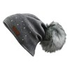 Annette Women's Winter Hat Dark Grey with Pearls Handmade Pompom