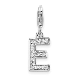 Amore LaVita Sterling Silver CZ Letter E with Lobster Clasp Charm