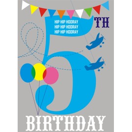 Claire Giles Greeting Cards, Happy Birthday Age 5 Card, Blue 5th Birthday Greeting Card, Hip Hip Hooray