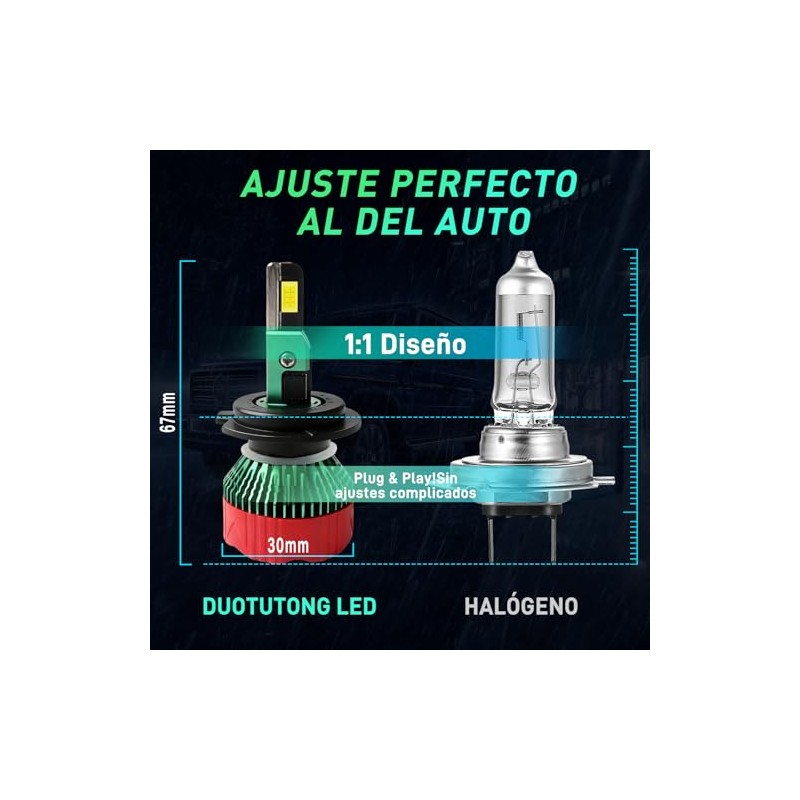 Focos LED H7 Faros Kit Conversión para Auto Delanteros, 30000LM