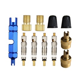 Presta Valve Core Set 11 Pieces Bicycle Valve Adaptor, Valve Bolt, Valve Wrench and Protective Caps for Bicycles and Mountain Bikes