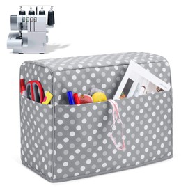 Luxja Overlock Machine Cover with Storage Pockets for Overlock Sewing Machines and Accessories, Grey Dots