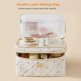 HBselect - Bolsa de maquillaje acolchada de algodón, 2 unidades, 2PCS-CEREZA