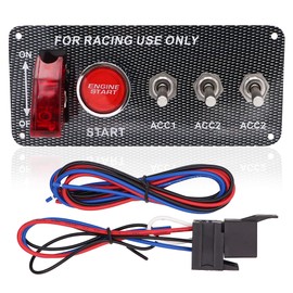 Taxutor Ignition Switch Panel Kit, DC 12V 5 in 1 Car Engine Start Push Button LED Carbon Fiber Toggle Switch Panel for Racing Car