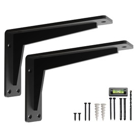 Heavy-Duty Load L Mantel Shelf Brackets by Balin Designs (Black) DIY Brackets with Mounting Hardware for 10", 12” and 14" Shelves, Ideal for Fireplace, Granite Countertops, Bookshelves (Set of 2)
