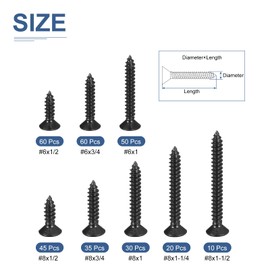 DTGN 310Pcs Wood Screws Assortment Kit - 8 Sizes 304 Stainless Steel #6#8 Phillips Flat Head Self Tapping Screws - for Woodworking, Furniture - Black