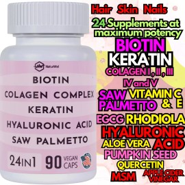 NaturWel 24 in 1 Collagen Blend Rhodiola Rosea 2500mg Biotin Hyaluronic Acid Vitamin C