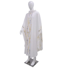 MYAYD Church Pastor Celebrant Chasuble Priest Vintage Robe Gown Cape Cassock Clergy Pulpit Altar Server Vestment Men Women (White)