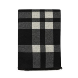 Lindoro Men's Cozy Tartan Check Merino Wool Scarf, Long Warm Lightweight Winter Classic Scarves w/Gift Box (Black/White Checked)