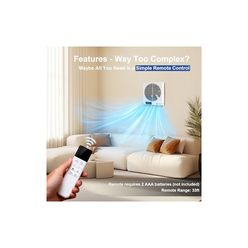 8" Room to Room Fan with Remote, Reversible Through Wall